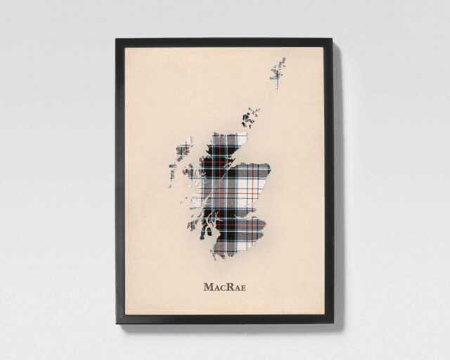 Clan Macrae Scottish Tartan Map - Of Scotland Family Wall Decor, Ready To Hang - image 1