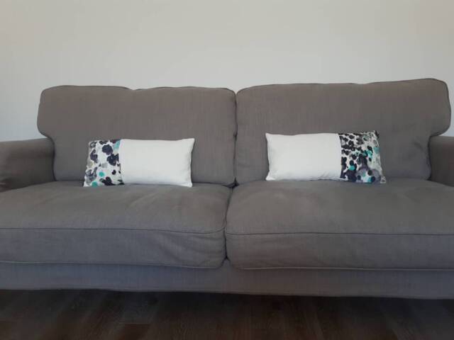 Handmade Rectangle Cushion Cover Cream & Abstract Fabric, Decorative Zip - 50x35 cm - image 1