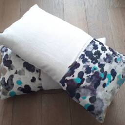 Handmade Rectangle Cushion Cover Cream & Abstract Fabric, Decorative Zip - 50x35 cm - thumbnail 2