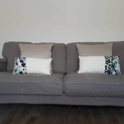 Handmade Rectangle Cushion Cover Cream & Abstract Fabric, Decorative Zip - 50x35 cm - thumbnail 3