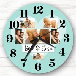 Couple Love Heart Photos Mint Romantic Personalised Gift Clock - thumbnail 1