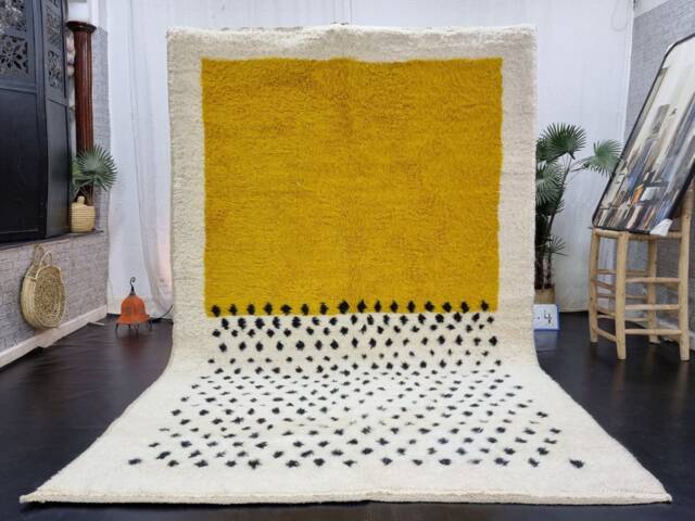 Amazing Minimalistic Rug, Best Moroccan Dotted Rug For Your Living Room, Handmade From Mustard & White Wool Of Sheep, Minimalist Carpet - image 1