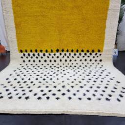 Amazing Minimalistic Rug, Best Moroccan Dotted Rug For Your Living Room, Handmade From Mustard & White Wool Of Sheep, Minimalist Carpet - thumbnail 3