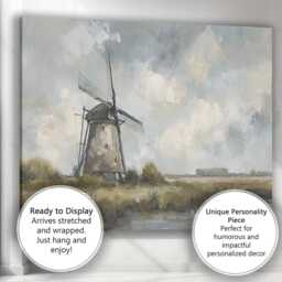Contemporary Windmill Countryside Abstract Landscape Painting Canvas Wall Art Print Decor Picture Ready To Hang - thumbnail 3