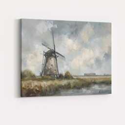 Contemporary Windmill Countryside Abstract Landscape Painting Canvas Wall Art Print Decor Picture Ready To Hang - thumbnail 4