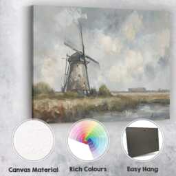 Contemporary Windmill Countryside Abstract Landscape Painting Canvas Wall Art Print Decor Picture Ready To Hang - thumbnail 2