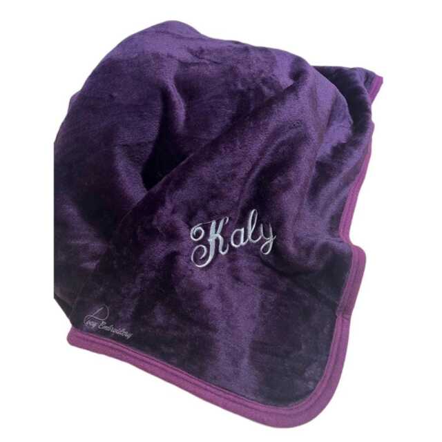 Personalized Aubergine Fleece Throw Blanket, Embroidered Plush Microfiber - image 1