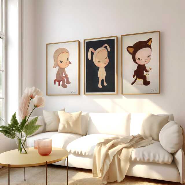 Yoshitomo Nara Signed Art High Quality Set Of 3 Canvas/Prints Framed Japanese Wall Art, We Are Punks, Harmless Kitty, Yayoi Kusama - image 1