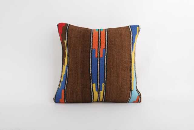 Handmade Turkish Kilim Pillow Cover Vintage Farmhouse Decor - 14x14 - image 1