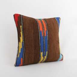 Handmade Turkish Kilim Pillow Cover Vintage Farmhouse Decor - 14x14 - thumbnail 3