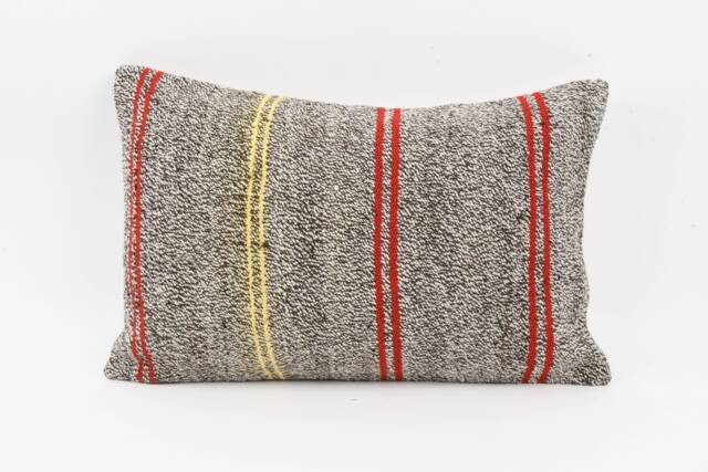 Handwoven Turkish Kilim Lumbar Pillow Cover 16x24 Brown Wool Cushion - image 1