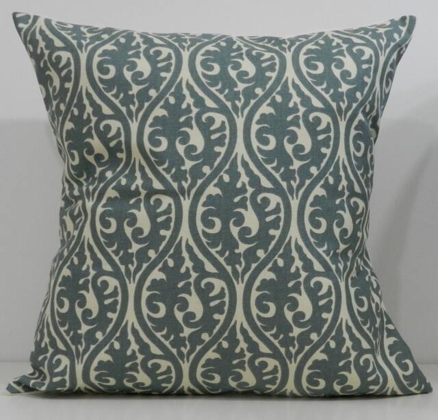 New 18x18 Inch Designer Handmade Pillow Case in Dusty Blue & White