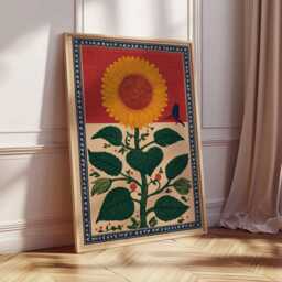 Folk Art Sunflower Poster, Retro Cottagecore Botanical Print - thumbnail 4