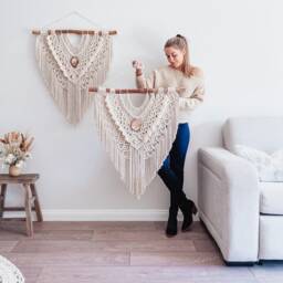 Large Macrame Wall Hanging - Boho Agate Art - thumbnail 2