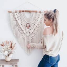 Large Macrame Wall Hanging - Boho Agate Art - thumbnail 4