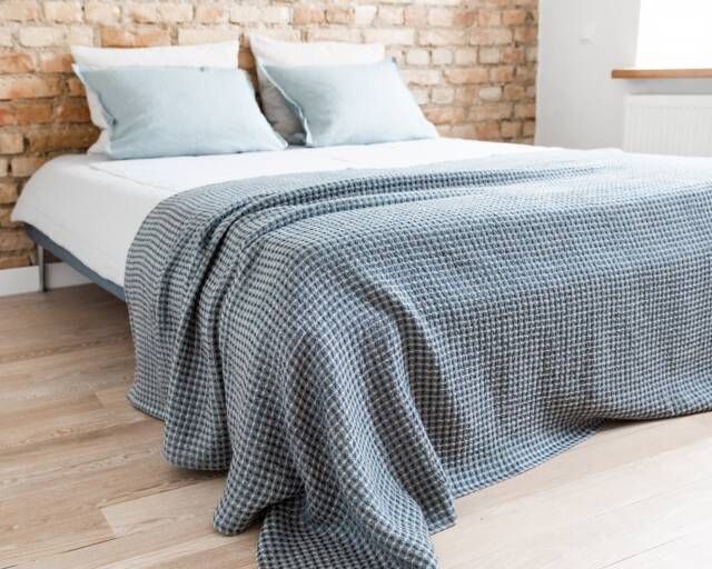 Linen Throw Blanket. Blue Color Waffle Blanket. Bedspread. Coverlet. Organic Stonewashed Cover. Bedspread in Various Colors - image 1