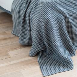Linen Throw Blanket. Blue Color Waffle Blanket. Bedspread. Coverlet. Organic Stonewashed Cover. Bedspread in Various Colors - thumbnail 2