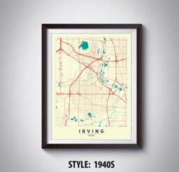 Irving Texas Map Print Vintage Style Office Wall Art - thumbnail 1