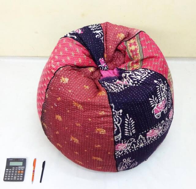 Handmade Floral Kantha Bean Bag Chair Bohemian Cotton Pouf - image 1