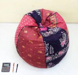 Handmade Floral Kantha Bean Bag Chair Bohemian Cotton Pouf