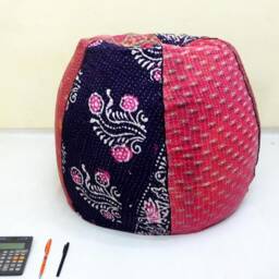 Handmade Floral Kantha Bean Bag Chair Bohemian Cotton Pouf - thumbnail 3