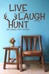 Live Laugh Hunt Decor, Deer Antlers Decal, Hunting Wall Art, Rustic Cabin Decorations, Gifts For Hunters, Man Cave Design, Lodge Artwork - thumbnail 1