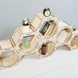 Bookshelf Small Bookcase Geometric Shelves Honeycomb Shelves Hexagon Loft Shelf Housewarming Gift Shelving Unit - thumbnail 2