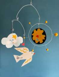 Playtime - Handmade Kinetic Mobile, Hand-Painted Cardboard, Child-Inspired Decor