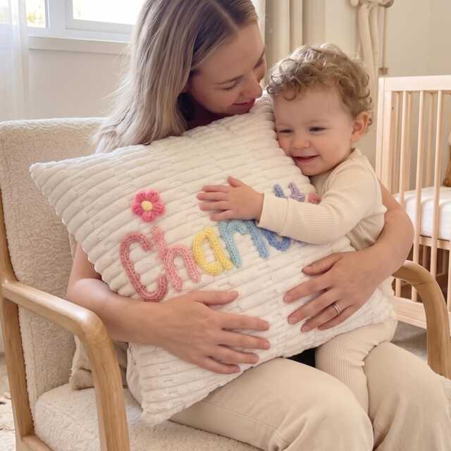 Personalized Nursery Lumbar Pillow, Corduroy Crib Cushion, Custom Corduroy Baby Pillowbaby Shower Gift - image 1