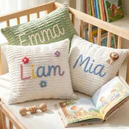 Personalized Nursery Lumbar Pillow, Corduroy Crib Cushion, Custom Corduroy Baby Pillowbaby Shower Gift - thumbnail 2