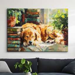 Golden Retriever Dog Pet Abstract Modern Painting Splatter Wall Art, Framed Canvas Poster Print, Home Kitchen Office Room Decor, Gifts - thumbnail 1