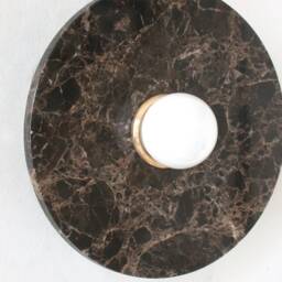 Minimalist Dark Emperador Marble & Brass Wall Fixture Light Brown Veined Sconce Vanity Bathroom - thumbnail 4