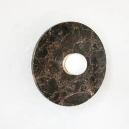 Minimalist Dark Emperador Marble & Brass Wall Fixture Light Brown Veined Sconce Vanity Bathroom - thumbnail 4