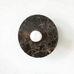 Minimalist Dark Emperador Marble & Brass Wall Fixture Light Brown Veined Sconce Vanity Bathroom - thumbnail 3