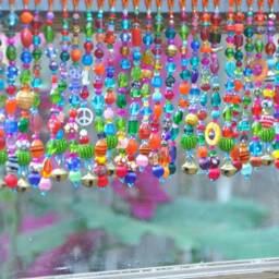 Boho Beaded Valance Colorful Window Curtain With Brass Bells - thumbnail 2