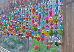 Boho Beaded Valance Colorful Window Curtain With Brass Bells