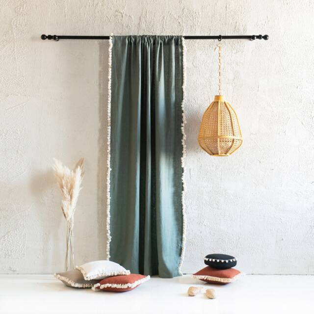 Linen Tassel Curtains, Natural Window Curtain Panels With Tassels, Blackout Or Privacy Lined Drapes - image 1