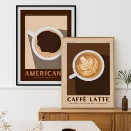 Caffe Latte Coffee Print - Retro Prints, Art, Espresso Print, Colourful Wall Vintage Style, Boho - thumbnail 2