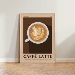 Caffe Latte Coffee Print - Retro Prints, Art, Espresso Print, Colourful Wall Vintage Style, Boho - thumbnail 1
