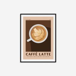 Caffe Latte Coffee Print - Retro Prints, Art, Espresso Print, Colourful Wall Vintage Style, Boho - thumbnail 3