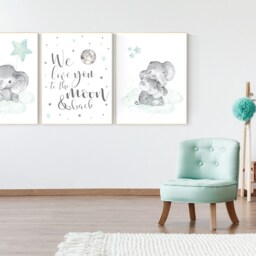 Elephant Nursery Art Print Moon & Stars, Gender Neutral Decor - thumbnail 2