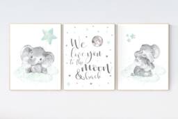 Elephant Nursery Art Print Moon & Stars, Gender Neutral Decor - thumbnail 1