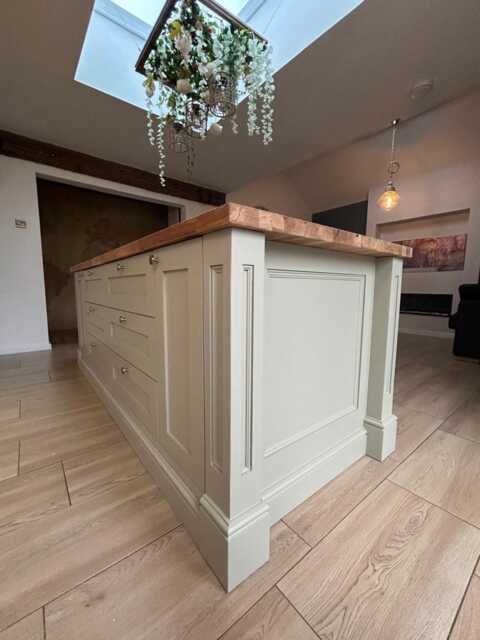 Handmade Kitchen Island Solid Oak Top, Custom Painted Cabinetry - image 1