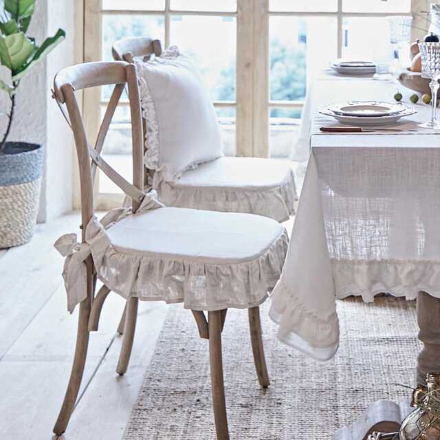 Ruffled Linen Chair Cushion Cover, Farmhouse Style, Custom Size - image 1