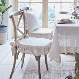 Ruffled Linen Chair Cushion Cover, Farmhouse Style, Custom Size - thumbnail 1