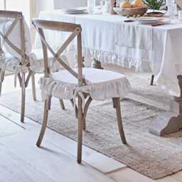 Ruffled Linen Chair Cushion Cover, Farmhouse Style, Custom Size - thumbnail 2