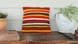 40cm Vintage Kilim Cushion Cover Handwoven - Boho Vibrant Stripes Sunshine - thumbnail 1