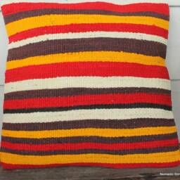 40cm Vintage Kilim Cushion Cover Handwoven - Boho Vibrant Stripes Sunshine - thumbnail 2