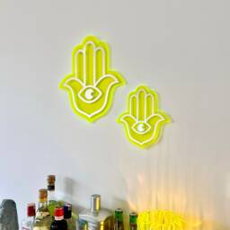 Neon Yellow Acrylic Hamsa Hand Wall Decor Bohemian Evil Eye Talisman - thumbnail 3