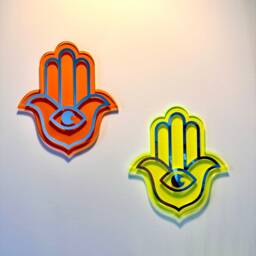 Neon Yellow Acrylic Hamsa Hand Wall Decor Bohemian Evil Eye Talisman - thumbnail 2